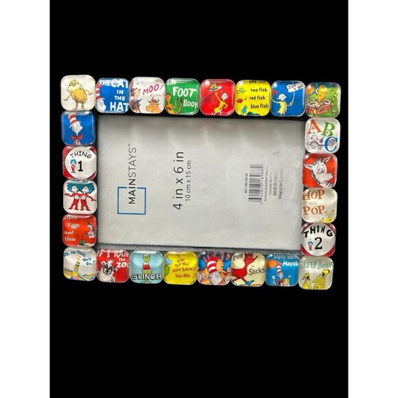 Dr Seuss Photo Frame Glass Block Tiles 4x6 Easel Back Childs Room Hand Craft - Picture 1 of 7